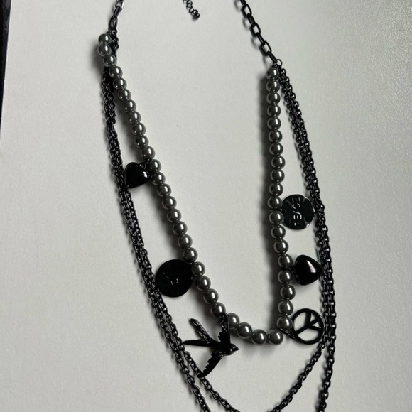 Gothic Black Multi-Layer Chain Necklace With Faceted Beads & Lobster Clasp - Picture 6 of 7